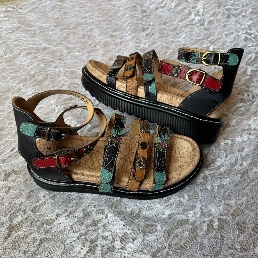 L’Artiste Spring Step Women's Black Multicolor Sandals Size 7.5-8 Brand New